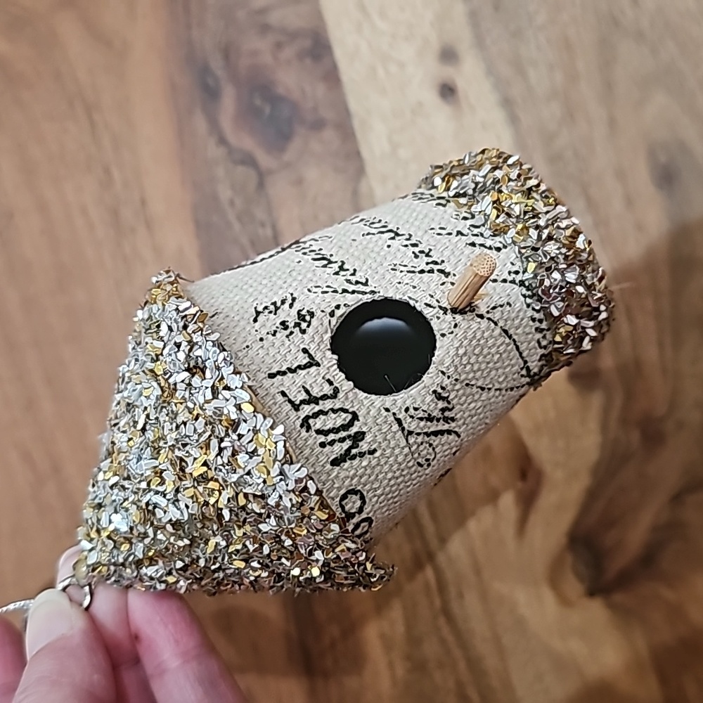 Noel bird house glitter ornament
